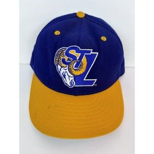 St Louis LA Rams New Era 9FIFTY NFL Hat Cap Blue Vintage Fitted Wool 7 3/8 USA